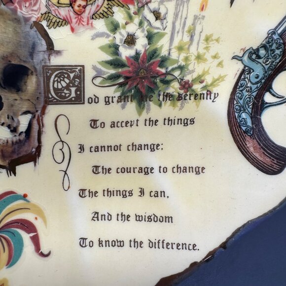 Vintage Decorative Plate Serenity Prayer Lady Of Guadalupe Skulls Floral Yellow - Picture 5 of 10